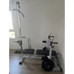 Banc de musculation universel Gorilla sports (banc + option poulie) - coloris blanc