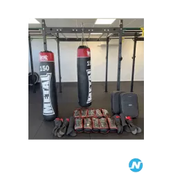 LOT Boxe 2 SAC DE FRAPPE GANTS 2 BOUCLIERS 6 PROTÈGE-TIBIAS-PIEDS DE KICK-BOXING