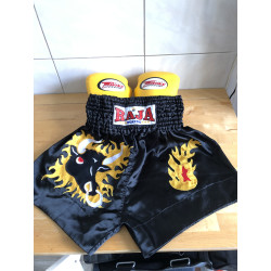 Équipement boxe thaï (gants, short et protections bas de jambe)