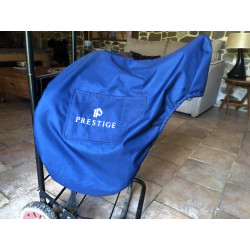 SELLE PRESTIGE CUIR BOVIN LISSE NOIR, LISERE BLEU