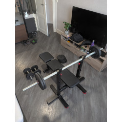 Banc de musculation Domyos complet + barre + haltères + poids en fonte (Comme neuf)