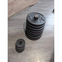 Banc de musculation Domyos complet + barre + haltères + poids en fonte (Comme neuf)