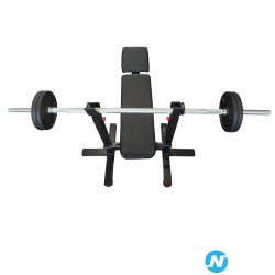 Banc de musculation Domyos complet + barre + haltères + poids en fonte (Comme neuf)
