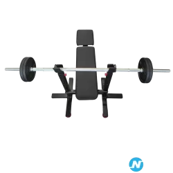 Banc de musculation Domyos complet + barre + haltères + poids en fonte (Comme neuf)
