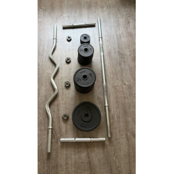 Lot muscu : banc + barres + poids + punching ball