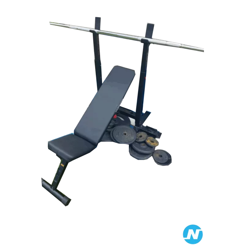 Banc de musculation avec poids et barre